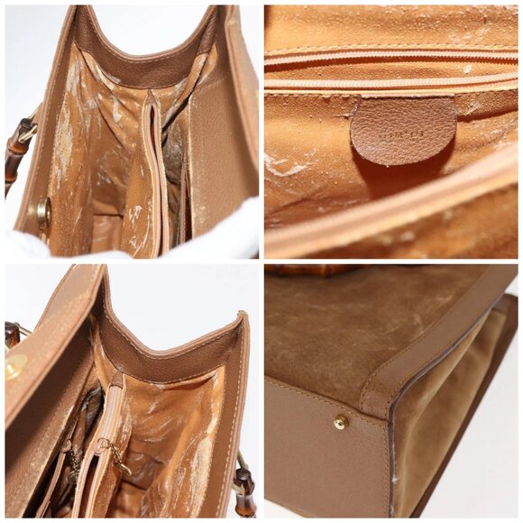 GUCCI Bamboo Hand Bag Suede Leather Beige Gold - Picture 16 of 16